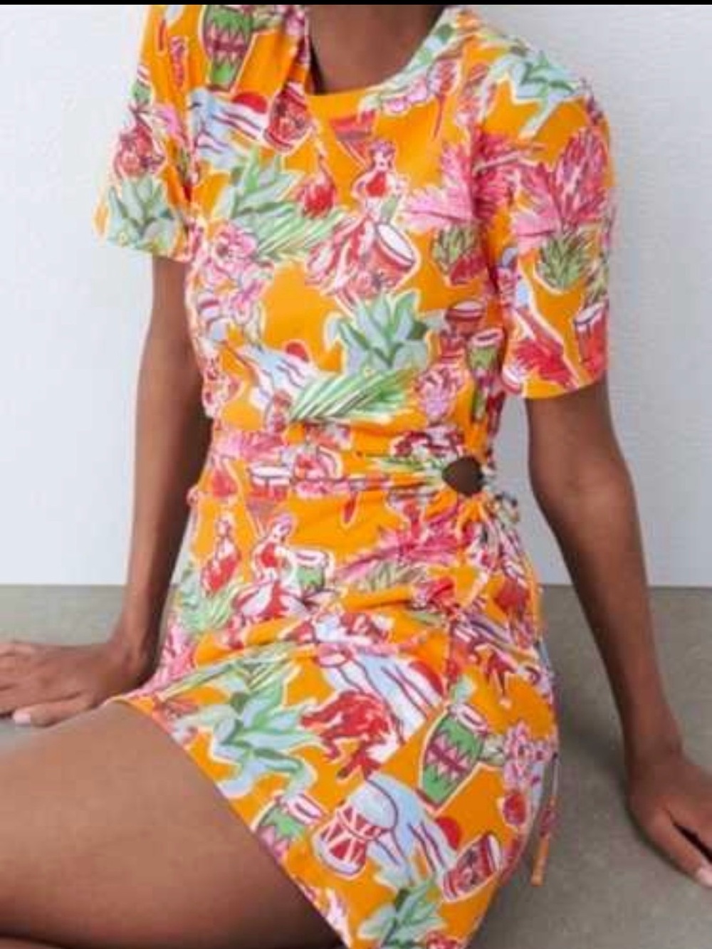 Zara Tropical Print Cut-Out Mini Dress, Small NWT